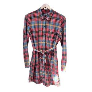 Toad & Co Womens Plaid Button Down Flannel Shirt Tie Waist Dress Size Medium